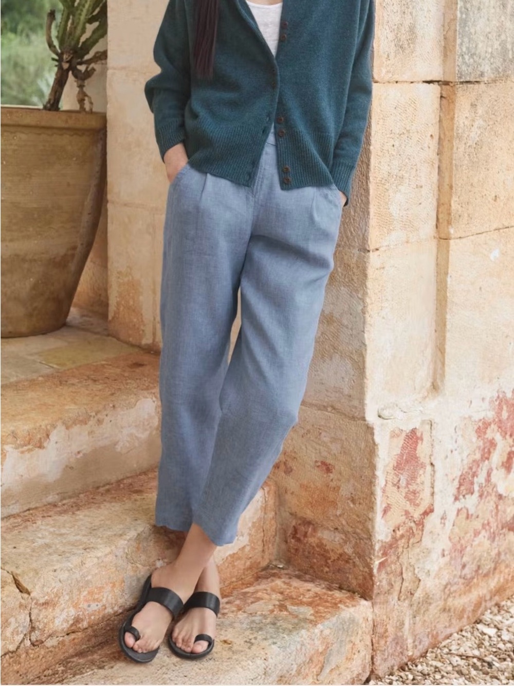 Poetry Women’s Denim Color Linen Casual Cropped Tapered Trouser Sz 8